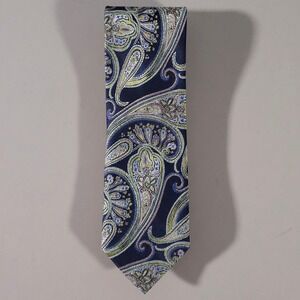 Forsyth of Canada Necktie Mens OS Blue Green Paisley Silk Hand Sewn Formal